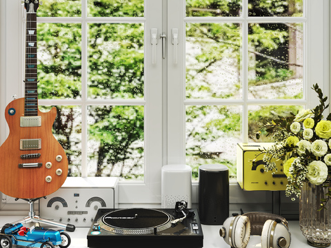 Ornaments, record player, musical instrument