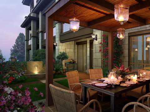 European-style courtyard view psd