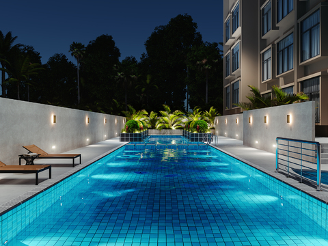 Modern outdoor Natatorium night view