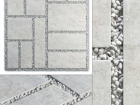 Modern courtyard garden floor tile stone d model