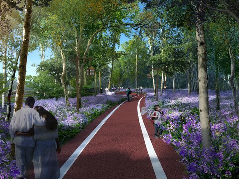 modern road cherry grass park garden psd