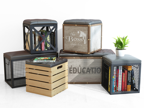 Industrial-style leather storage stool Fangdeng