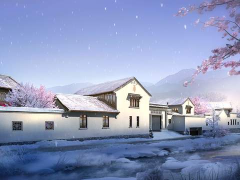 New Chinese Homestay Courtyard Snow psd