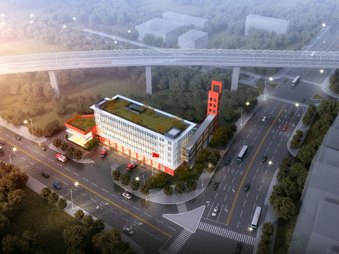 Aerial view of modern fire station