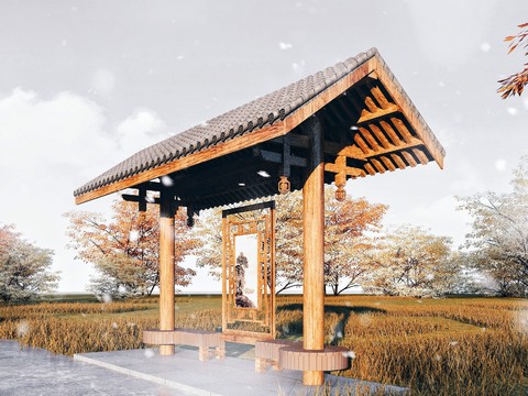 Chinese-style Ancient Landscape Pavilion Waiting Pavilion