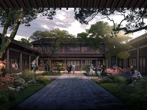 Neo-Chinese Style Garden Landscape psd