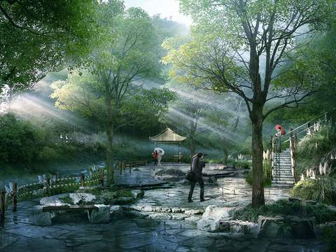 Neo-Chinese Style park pavilion psd