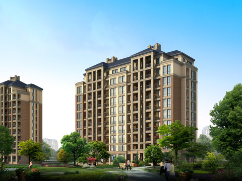 European-style high-rise residential building psd