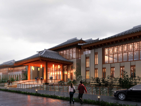 new chinese hotel architectural appearance psd