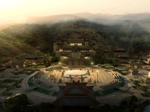 Chinese ancient building folk psd