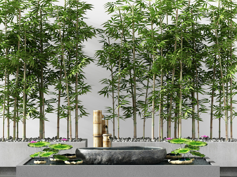 New Chinese bamboo flowing water pool gardening sketch