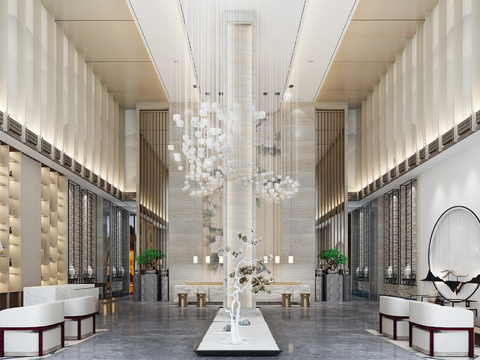 Neo-Chinese Style Affordable Luxury Style Hotel Lobby