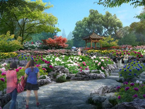 new chinese pavilion flower park landscape psd