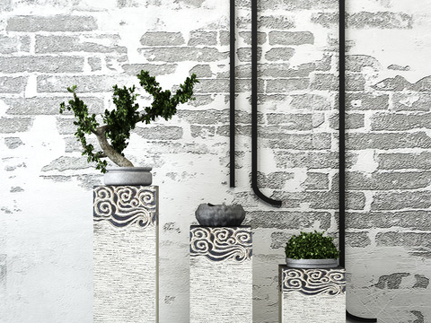 Neo-Chinese Style stone pillar potted plant combination