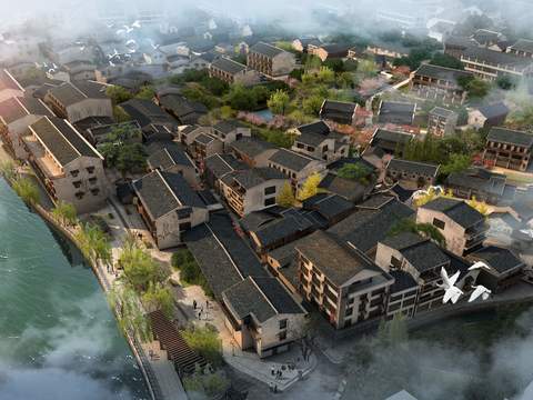 new chinese residential building appearance bird's eye view psd