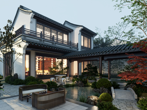 Chinese-style ancient courtyard night view