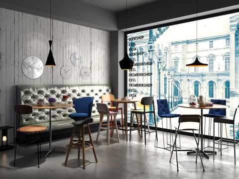 Industrial style coffee shop bar chair combination