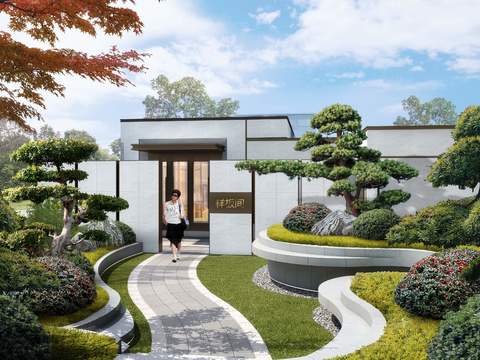 Modern model room exterior landscape psd