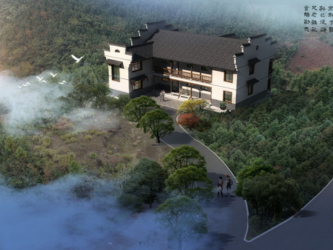 new chinese residential building appearance bird's eye view psd