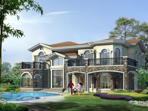 European-style single-family villa appearance psd