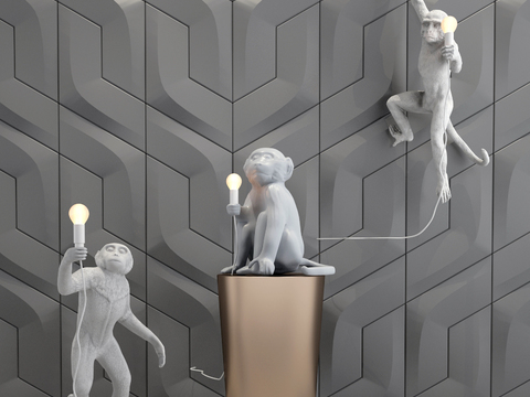 Modern Monkey Sculpture Wall Lamp Table Lamp Floor Lamp Combination