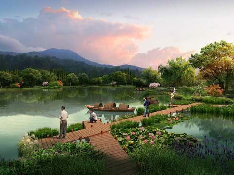 Chinese Ecological Lake Landscape psd