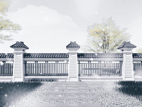 Chinese-style courtyard fence fence landscape sketch