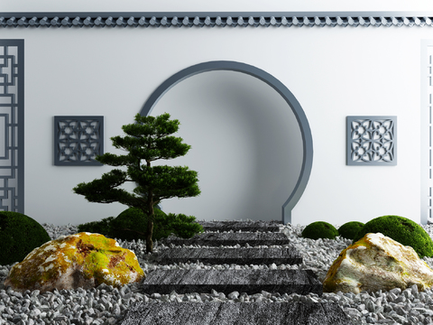 New Chinese Moon Door Welcome Pine Landscape Sick