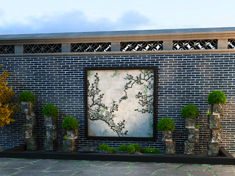 Neo-Chinese Style stone pillar relief mural landscape