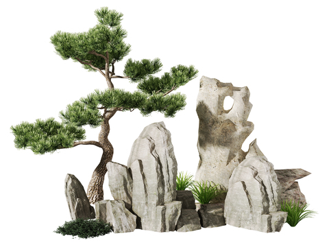 New Chinese-style rockery pine stone gardening sketch