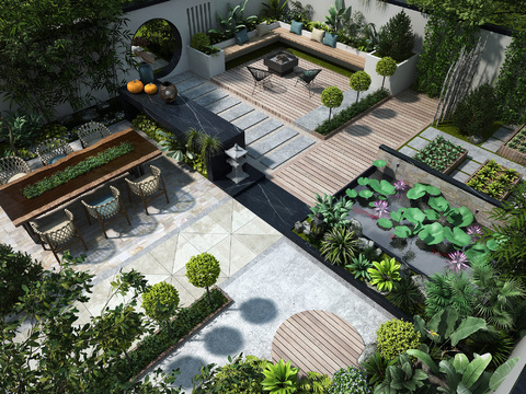 New Chinese courtyard garden bird's eye view