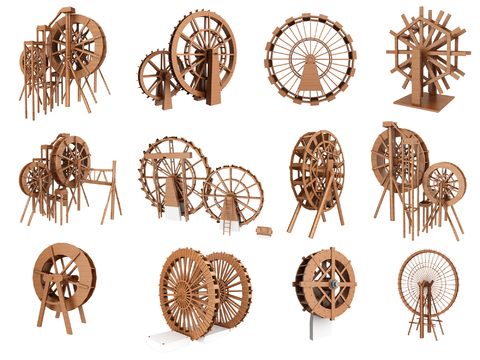 Modern solid wood waterwheel windmill sketch