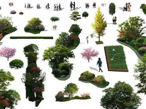 modern landscape tree bush figure psd