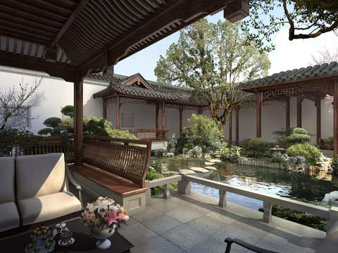 Chinese Garden Landscape psd