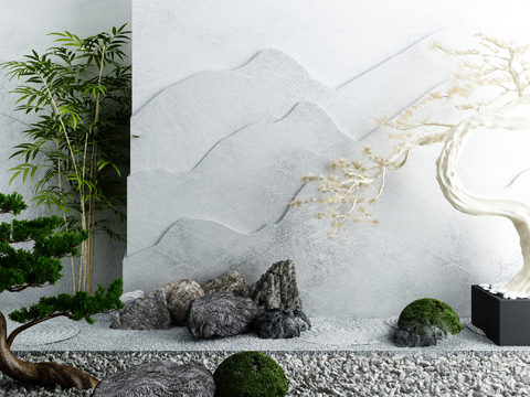 Neo-Chinese Style mountain stone pine gardening sketch