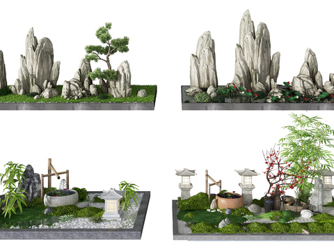 New Chinese-style rockery waterscape gardening sketch