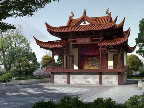 Chinese Chinese Ancient Architecture landscape psd