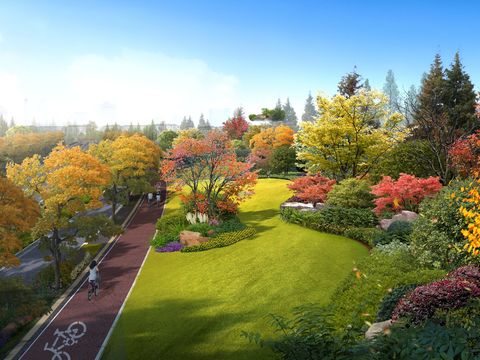 modern courtyard park garden bird's eye view psd