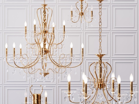 European-style Metal Crystal Candlestick Chandelier Wall Lamp Combination