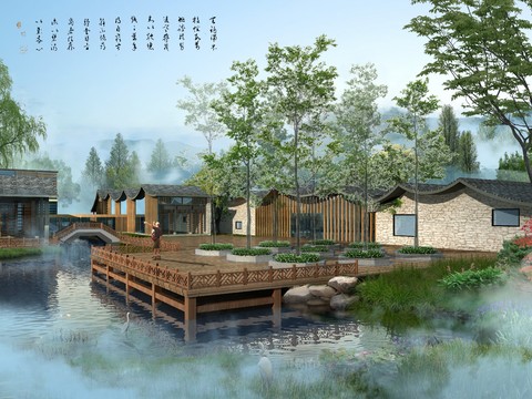 Neo-Chinese Style wetland landscape psd