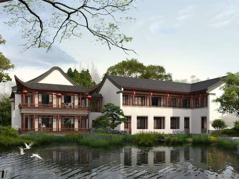 Neo-Chinese Style wetland garden landscape psd