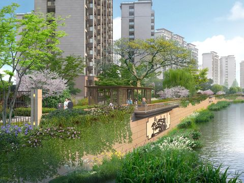 Neo-Chinese Style river garden garden psd