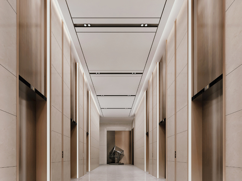 Modern Hotel Corridor Away Elevator Hall