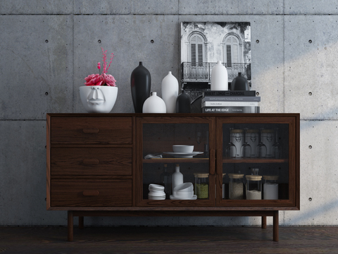 Modern solid wood sideboard decoration combination