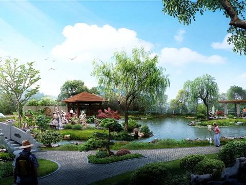 chinese garden landscape psd