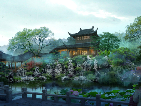 New Chinese Garden Landscape psd