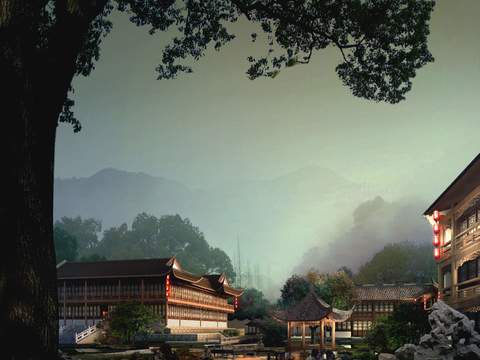 chinese garden landscape psd