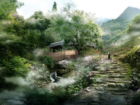 new chinese rural mountain welcome bridge psd