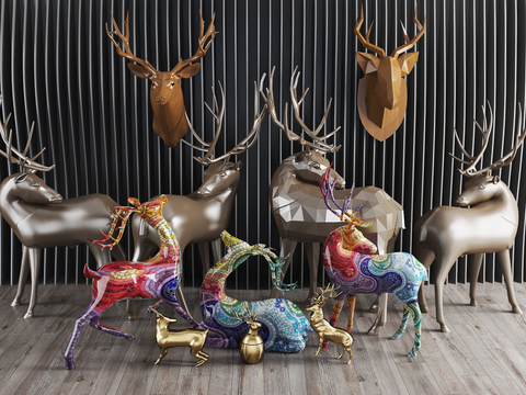 Modern Deer Sculpture Ornament Combination