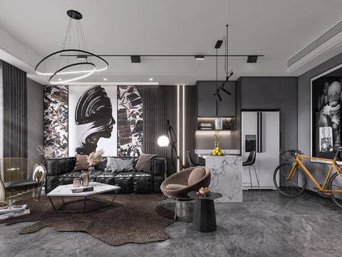 Modern Premium Grey Apartment Living Room Dining Room